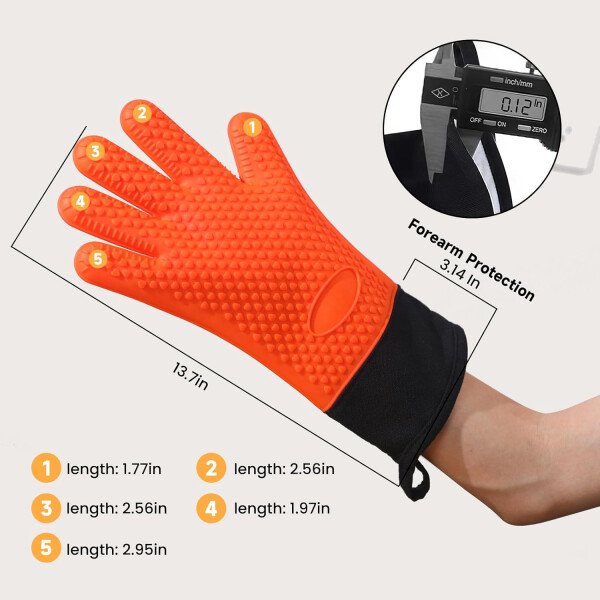 Guantes de asado de GEEKHOM, resistentes al calor, guantes de silicona para horno, largos impermeables, antideslizantes, para barbacoa, cocinar, hornear, color negro, Negro - Imagen 110