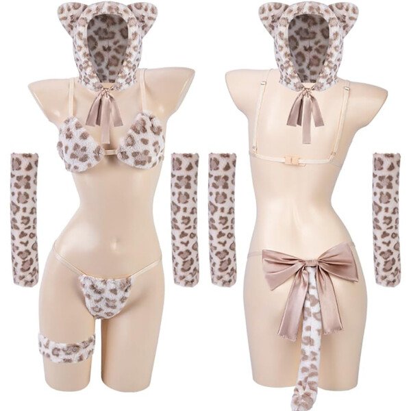 Trajes sexy de gato para mujer, lencería lindo anime, disfraz de cosplay, traje de sirvienta, babydoll peludo, juego de rol, traje de diablo, bikini, sombrero halter, sujetador, vestido de cola - Image 7
