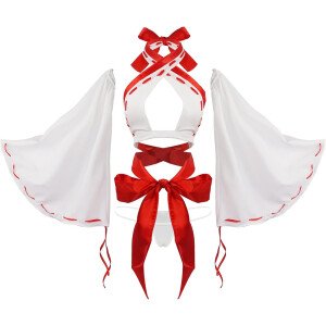 paloli Disfraz de cosplay de Miko de anime japonés para mujer, conjunto de brasier y calzón rojo y blanco, Rojo -