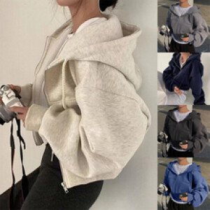 2024 primavera otoño nuevo Insfleece-forrado versátil recortado Slims suaviza silueta con cremallera cálido azul marino Sudadera con capucha Mujer