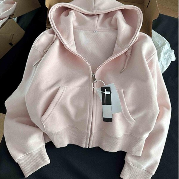 Chaqueta con capucha informal corta y e para principios de otoño, Top ajustado de manga larga, cárdigan abierto de tal...