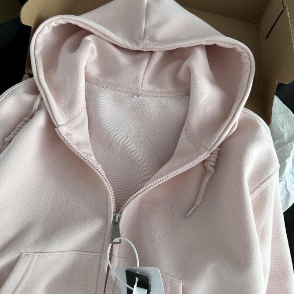 Chaqueta con capucha informal corta y e para principios de otoño, Top ajustado de manga larga, cárdigan abierto de tal... - Image 4