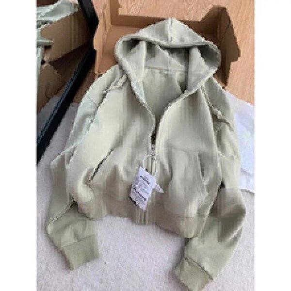 Chaqueta con capucha informal corta y e para principios de otoño, Top ajustado de manga larga, cárdigan abierto de tal... - Image 7