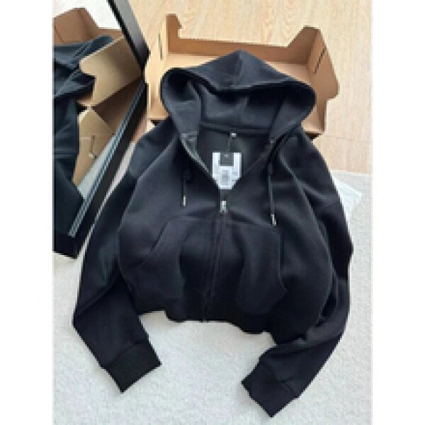Chaqueta con capucha informal corta y e para principios de otoño, Top ajustado de manga larga, cárdigan abierto de tal... - Image 9
