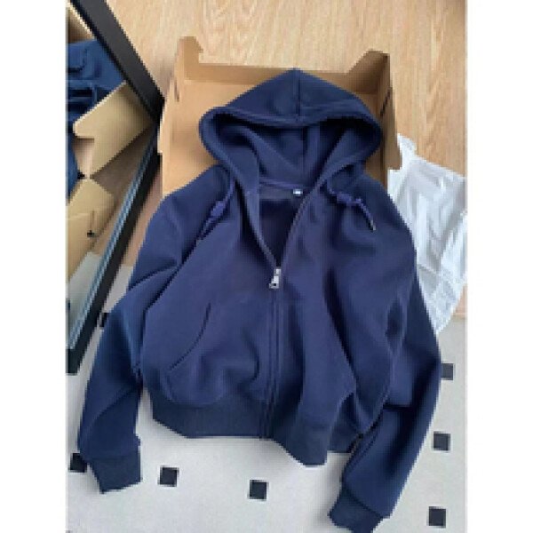 Chaqueta con capucha informal corta y e para principios de otoño, Top ajustado de manga larga, cárdigan abierto de tal... - Image 10