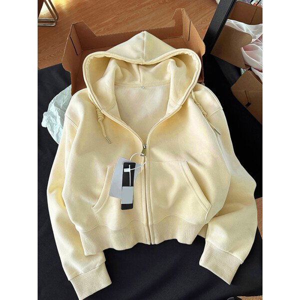 Chaqueta con capucha informal corta y e para principios de otoño, Top ajustado de manga larga, cárdigan abierto de tal... - Image 11