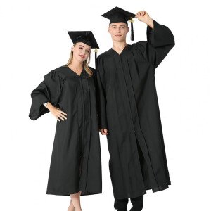 Traje de graduación, bata de graduación para estudiantes de artes con cuello en V, sombrero, uniforme de soltero para médico, fiesta de graduación, largo hasta la rodilla