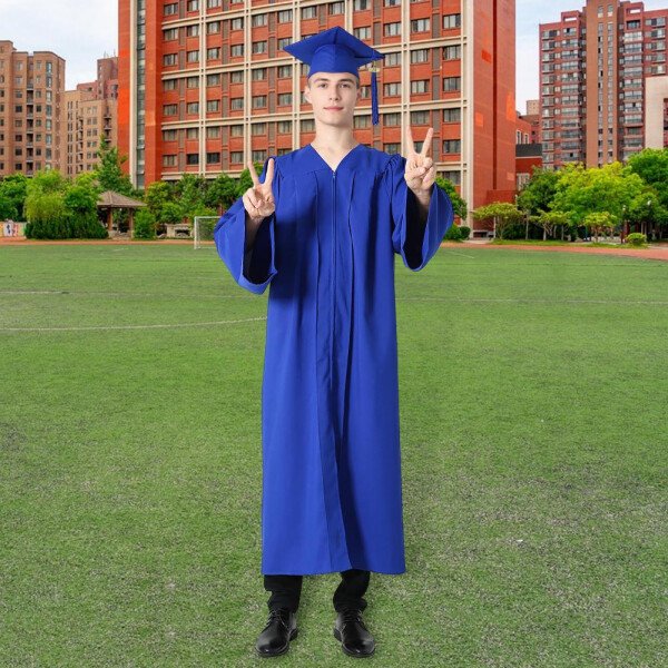 Traje de graduación, bata de graduación para estudiantes de artes con cuello en V, sombrero, uniforme de soltero para médico, fiesta de graduación, largo hasta la rodilla - Image 5