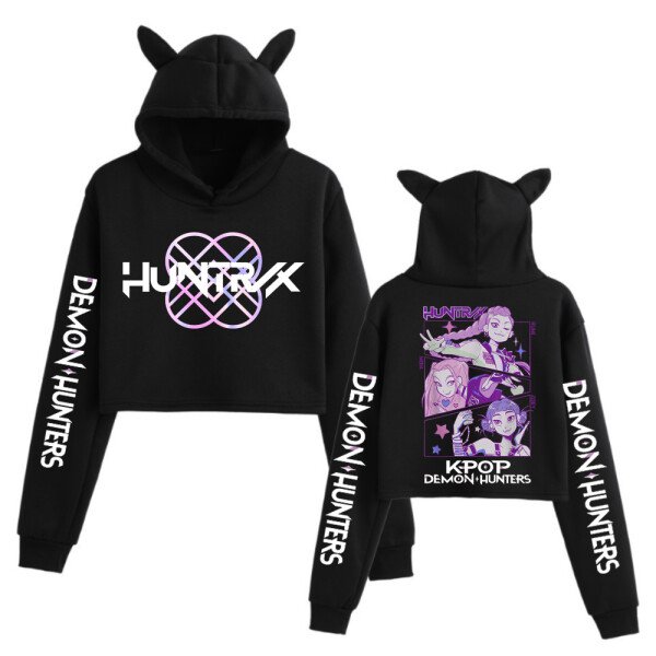 Kpop Demon Hunters Crop Tops Sudadera con orejas de gato Sudadera con capucha de moda para niñas de manga larga