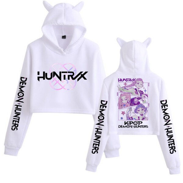Kpop Demon Hunters Crop Tops Sudadera con orejas de gato Sudadera con capucha de moda para niñas de manga larga - Image 2