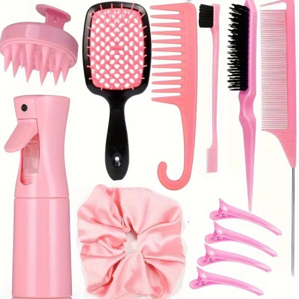 4 unids/set juego de peine para peinar el cabello-incluye cepillo de borde de cola de rata y cepillo negro liso herramientas de peinado de peluquero para todo tipo de cabello