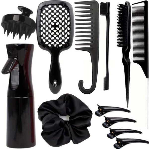 4 unids/set juego de peine para peinar el cabello-incluye cepillo de borde de cola de rata y cepillo negro liso herramientas de peinado de peluquero para todo tipo de cabello - Imagen 2