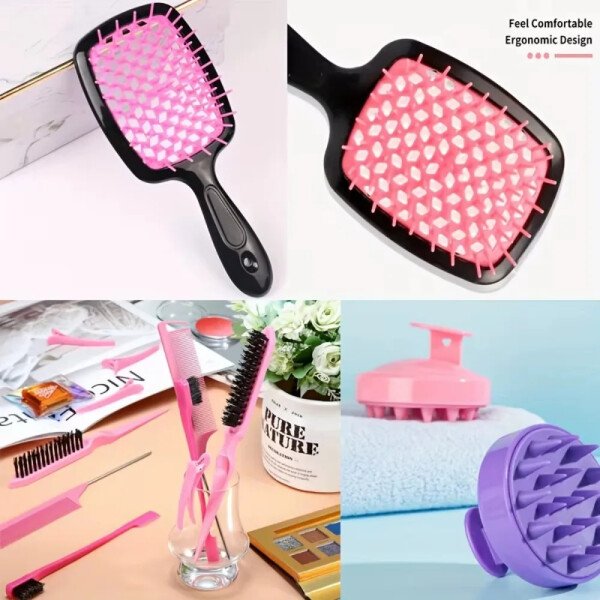 4 unids/set juego de peine para peinar el cabello-incluye cepillo de borde de cola de rata y cepillo negro liso herramientas de peinado de peluquero para todo tipo de cabello - Imagen 5