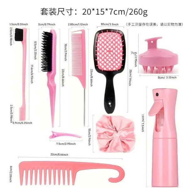 4 unids/set juego de peine para peinar el cabello-incluye cepillo de borde de cola de rata y cepillo negro liso herramientas de peinado de peluquero para todo tipo de cabello - Imagen 6