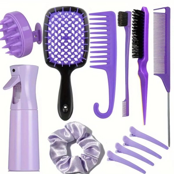 4 unids/set juego de peine para peinar el cabello-incluye cepillo de borde de cola de rata y cepillo negro liso herramientas de peinado de peluquero para todo tipo de cabello - Imagen 7