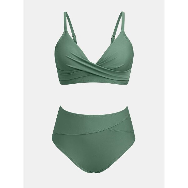 CUPSHE Conjunto de bikini de dos piezas para mujer, traje de baño de cintura alta, cuello en V, nudo frontal, tirantes delgados ajustables - Imagen 42