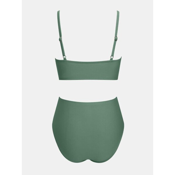 CUPSHE Conjunto de bikini de dos piezas para mujer, traje de baño de cintura alta, cuello en V, nudo frontal, tirantes delgados ajustables - Imagen 43