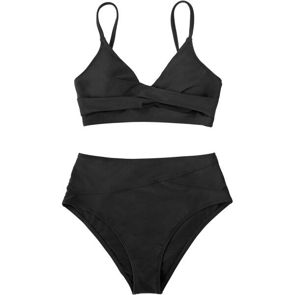 CUPSHE Conjunto de bikini de dos piezas para mujer, traje de baño de cintura alta, cuello en V, nudo frontal, tirantes delgados ajustables - Imagen 58