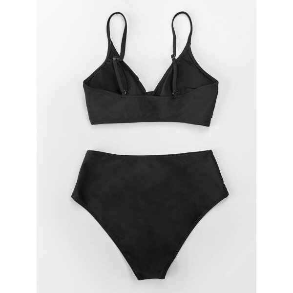CUPSHE Conjunto de bikini de dos piezas para mujer, traje de baño de cintura alta, cuello en V, nudo frontal, tirantes delgados ajustables - Imagen 59