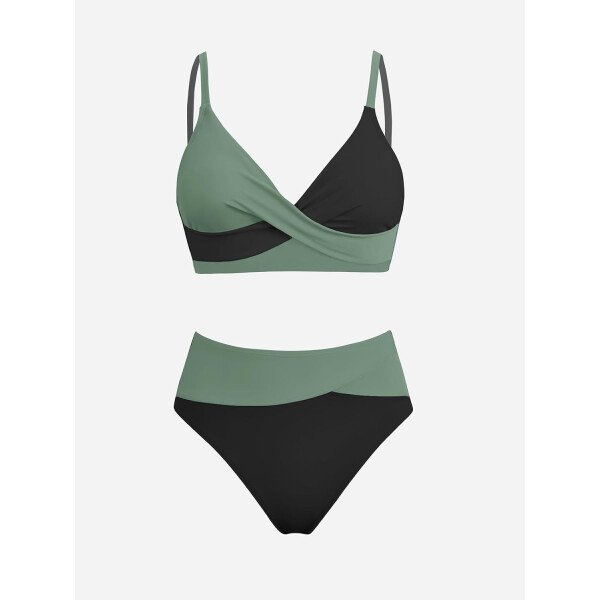 CUPSHE Conjunto de bikini de dos piezas para mujer, traje de baño de cintura alta, cuello en V, nudo frontal, tirantes delgados ajustables - Imagen 63