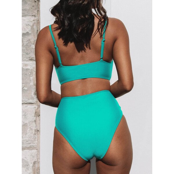 CUPSHE Conjunto de bikini de dos piezas para mujer, traje de baño de cintura alta, cuello en V, nudo frontal, tirantes delgados ajustables - Imagen 111