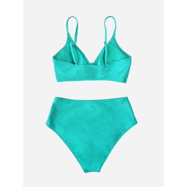 CUPSHE Conjunto de bikini de dos piezas para mujer, traje de baño de cintura alta, cuello en V, nudo frontal, tirantes delgados ajustables - Imagen 114