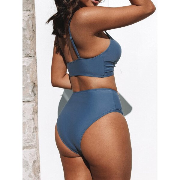 CUPSHE Conjunto de bikini de dos piezas para mujer, traje de baño de cintura alta, cuello en V, nudo frontal, tirantes delgados ajustables - Imagen 122