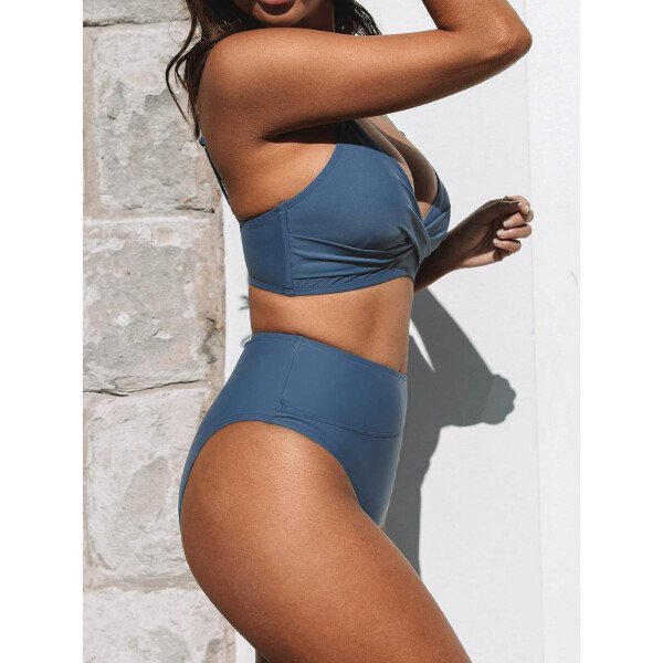 CUPSHE Conjunto de bikini de dos piezas para mujer, traje de baño de cintura alta, cuello en V, nudo frontal, tirantes delgados ajustables - Imagen 123