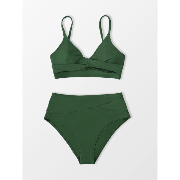 CUPSHE Conjunto de bikini de dos piezas para mujer, traje de baño de cintura alta, cuello en V, nudo frontal, tirantes delgados ajustables - Imagen 129