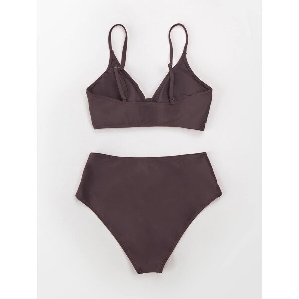 CUPSHE Conjunto de bikini de dos piezas para mujer, traje de baño de cintura alta, cuello en V, nudo frontal, tirantes delgados ajustables - Imagen 171
