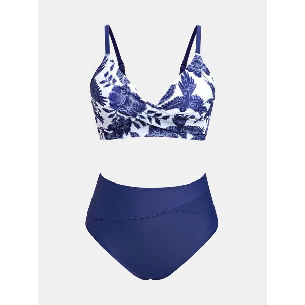 CUPSHE Conjunto de bikini de dos piezas para mujer, traje de baño de cintura alta, cuello en V, nudo frontal, tirantes delgados ajustables - Imagen 176