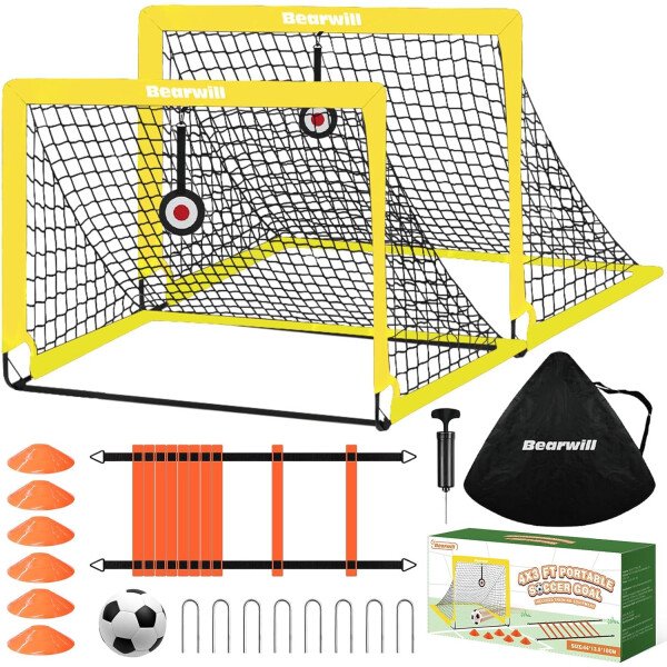Portería de fútbol, porterías de fútbol para niños para patio trasero, juego de 2, red de fútbol portátil de 4 x 3 pies, equipo de entrenamiento de red de fútbol para niños con pelota de - Image 10