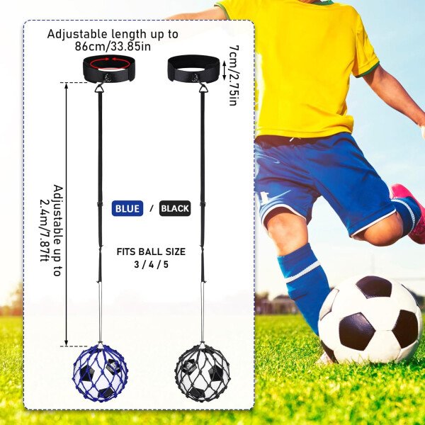 TOBWOLF 2 unidades de entrenamiento de fútbol, red de entrenamiento de retorno de fútbol para pelota de tamaño 3, 4, 5, manos libres, ayuda de entrenamiento de práctica individual, cinturón de cintura - Imagen 10