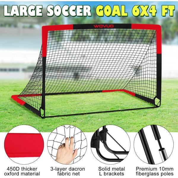 Kids Soccer Goals for Backyard Set of 2, 6x4 ft Portable Toddler Soccer Goal Training Equipment with Soccer Target, Ball, Cones, Soccer Net for Kids Age 3-5 6-8 8-12 10-12-14 Outdoor Sports Games Gift - Imagen 3
