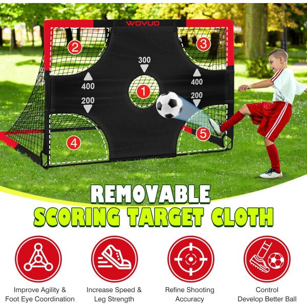 Kids Soccer Goals for Backyard Set of 2, 6x4 ft Portable Toddler Soccer Goal Training Equipment with Soccer Target, Ball, Cones, Soccer Net for Kids Age 3-5 6-8 8-12 10-12-14 Outdoor Sports Games Gift - Imagen 4