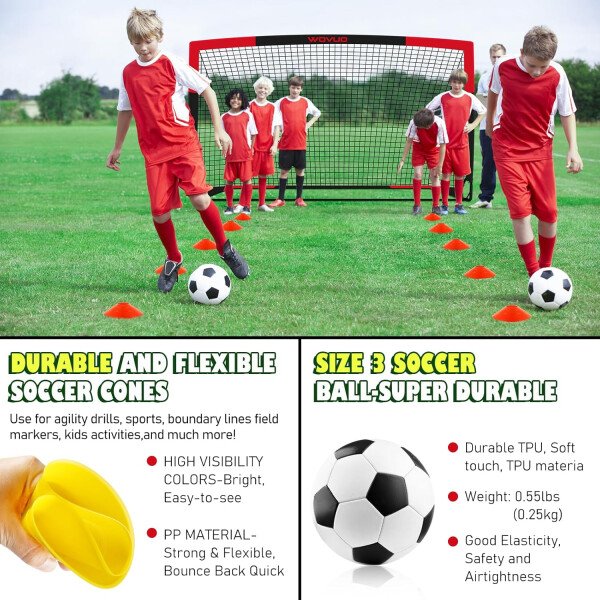 Kids Soccer Goals for Backyard Set of 2, 6x4 ft Portable Toddler Soccer Goal Training Equipment with Soccer Target, Ball, Cones, Soccer Net for Kids Age 3-5 6-8 8-12 10-12-14 Outdoor Sports Games Gift - Imagen 6