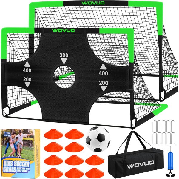Kids Soccer Goals for Backyard Set of 2, 6x4 ft Portable Toddler Soccer Goal Training Equipment with Soccer Target, Ball, Cones, Soccer Net for Kids Age 3-5 6-8 8-12 10-12-14 Outdoor Sports Games Gift - Imagen 8