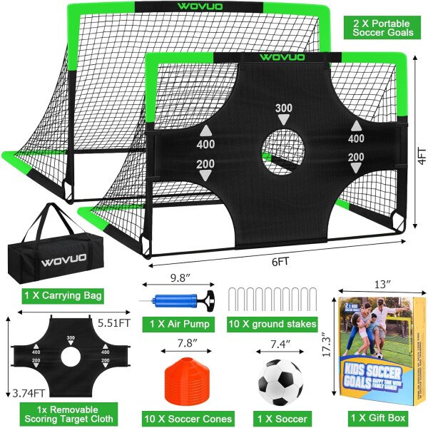 Kids Soccer Goals for Backyard Set of 2, 6x4 ft Portable Toddler Soccer Goal Training Equipment with Soccer Target, Ball, Cones, Soccer Net for Kids Age 3-5 6-8 8-12 10-12-14 Outdoor Sports Games Gift - Imagen 9