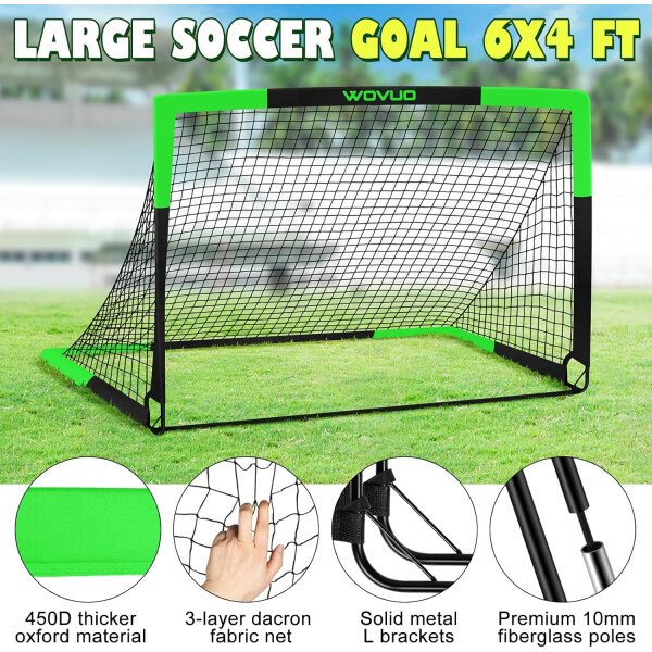 Kids Soccer Goals for Backyard Set of 2, 6x4 ft Portable Toddler Soccer Goal Training Equipment with Soccer Target, Ball, Cones, Soccer Net for Kids Age 3-5 6-8 8-12 10-12-14 Outdoor Sports Games Gift - Imagen 10