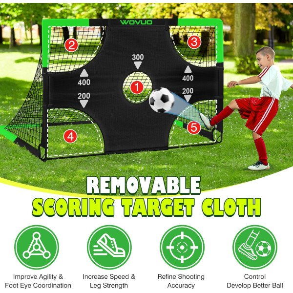 Kids Soccer Goals for Backyard Set of 2, 6x4 ft Portable Toddler Soccer Goal Training Equipment with Soccer Target, Ball, Cones, Soccer Net for Kids Age 3-5 6-8 8-12 10-12-14 Outdoor Sports Games Gift - Imagen 11