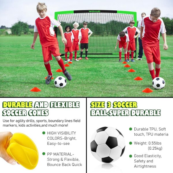 Kids Soccer Goals for Backyard Set of 2, 6x4 ft Portable Toddler Soccer Goal Training Equipment with Soccer Target, Ball, Cones, Soccer Net for Kids Age 3-5 6-8 8-12 10-12-14 Outdoor Sports Games Gift - Imagen 13