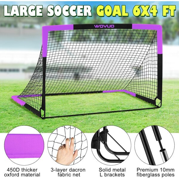 Kids Soccer Goals for Backyard Set of 2, 6x4 ft Portable Toddler Soccer Goal Training Equipment with Soccer Target, Ball, Cones, Soccer Net for Kids Age 3-5 6-8 8-12 10-12-14 Outdoor Sports Games Gift - Imagen 17