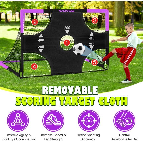 Kids Soccer Goals for Backyard Set of 2, 6x4 ft Portable Toddler Soccer Goal Training Equipment with Soccer Target, Ball, Cones, Soccer Net for Kids Age 3-5 6-8 8-12 10-12-14 Outdoor Sports Games Gift - Imagen 18