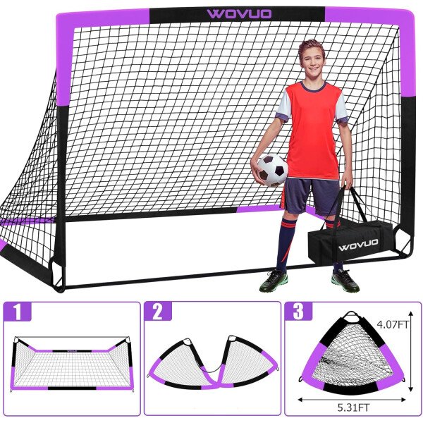 Kids Soccer Goals for Backyard Set of 2, 6x4 ft Portable Toddler Soccer Goal Training Equipment with Soccer Target, Ball, Cones, Soccer Net for Kids Age 3-5 6-8 8-12 10-12-14 Outdoor Sports Games Gift - Imagen 19