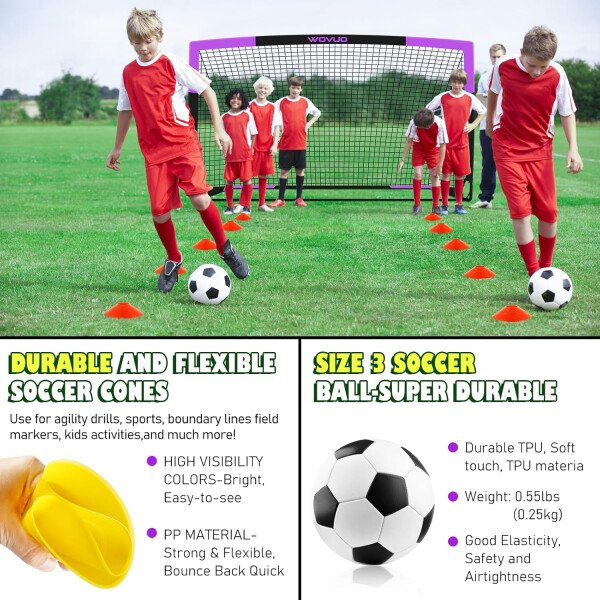 Kids Soccer Goals for Backyard Set of 2, 6x4 ft Portable Toddler Soccer Goal Training Equipment with Soccer Target, Ball, Cones, Soccer Net for Kids Age 3-5 6-8 8-12 10-12-14 Outdoor Sports Games Gift - Imagen 20