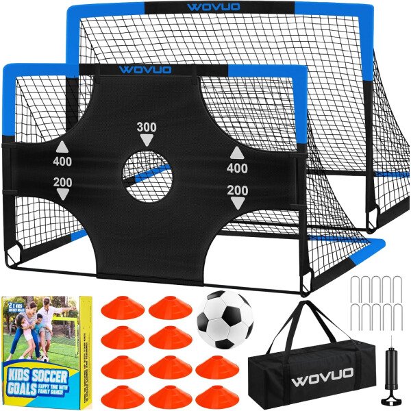 Kids Soccer Goals for Backyard Set of 2, 6x4 ft Portable Toddler Soccer Goal Training Equipment with Soccer Target, Ball, Cones, Soccer Net for Kids Age 3-5 6-8 8-12 10-12-14 Outdoor Sports Games Gift - Imagen 22