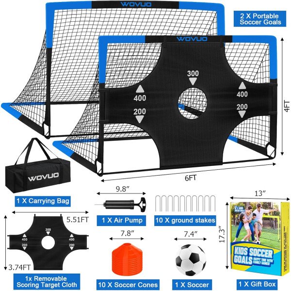 Kids Soccer Goals for Backyard Set of 2, 6x4 ft Portable Toddler Soccer Goal Training Equipment with Soccer Target, Ball, Cones, Soccer Net for Kids Age 3-5 6-8 8-12 10-12-14 Outdoor Sports Games Gift - Imagen 23