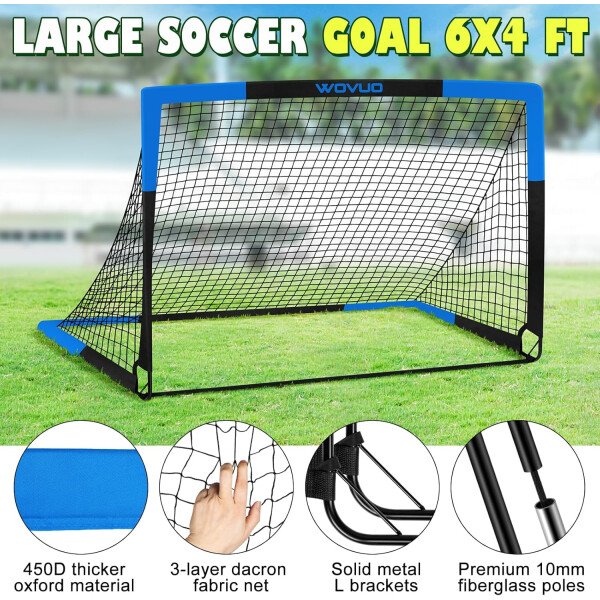 Kids Soccer Goals for Backyard Set of 2, 6x4 ft Portable Toddler Soccer Goal Training Equipment with Soccer Target, Ball, Cones, Soccer Net for Kids Age 3-5 6-8 8-12 10-12-14 Outdoor Sports Games Gift - Imagen 24