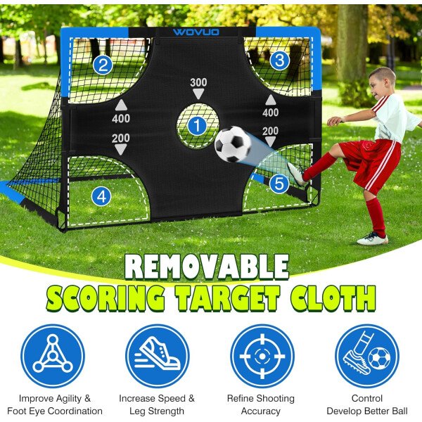 Kids Soccer Goals for Backyard Set of 2, 6x4 ft Portable Toddler Soccer Goal Training Equipment with Soccer Target, Ball, Cones, Soccer Net for Kids Age 3-5 6-8 8-12 10-12-14 Outdoor Sports Games Gift - Imagen 25