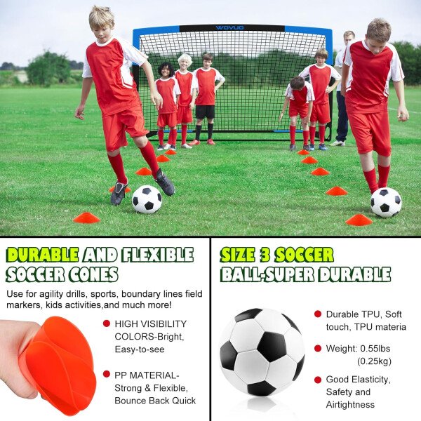 Kids Soccer Goals for Backyard Set of 2, 6x4 ft Portable Toddler Soccer Goal Training Equipment with Soccer Target, Ball, Cones, Soccer Net for Kids Age 3-5 6-8 8-12 10-12-14 Outdoor Sports Games Gift - Imagen 27